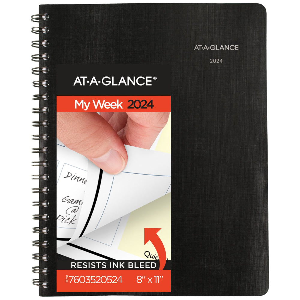 2024 AT-A-GLANCE QuickNotes Weekly/Monthly Planner, 8in x 11in, Black, January to December 2024, 76035205