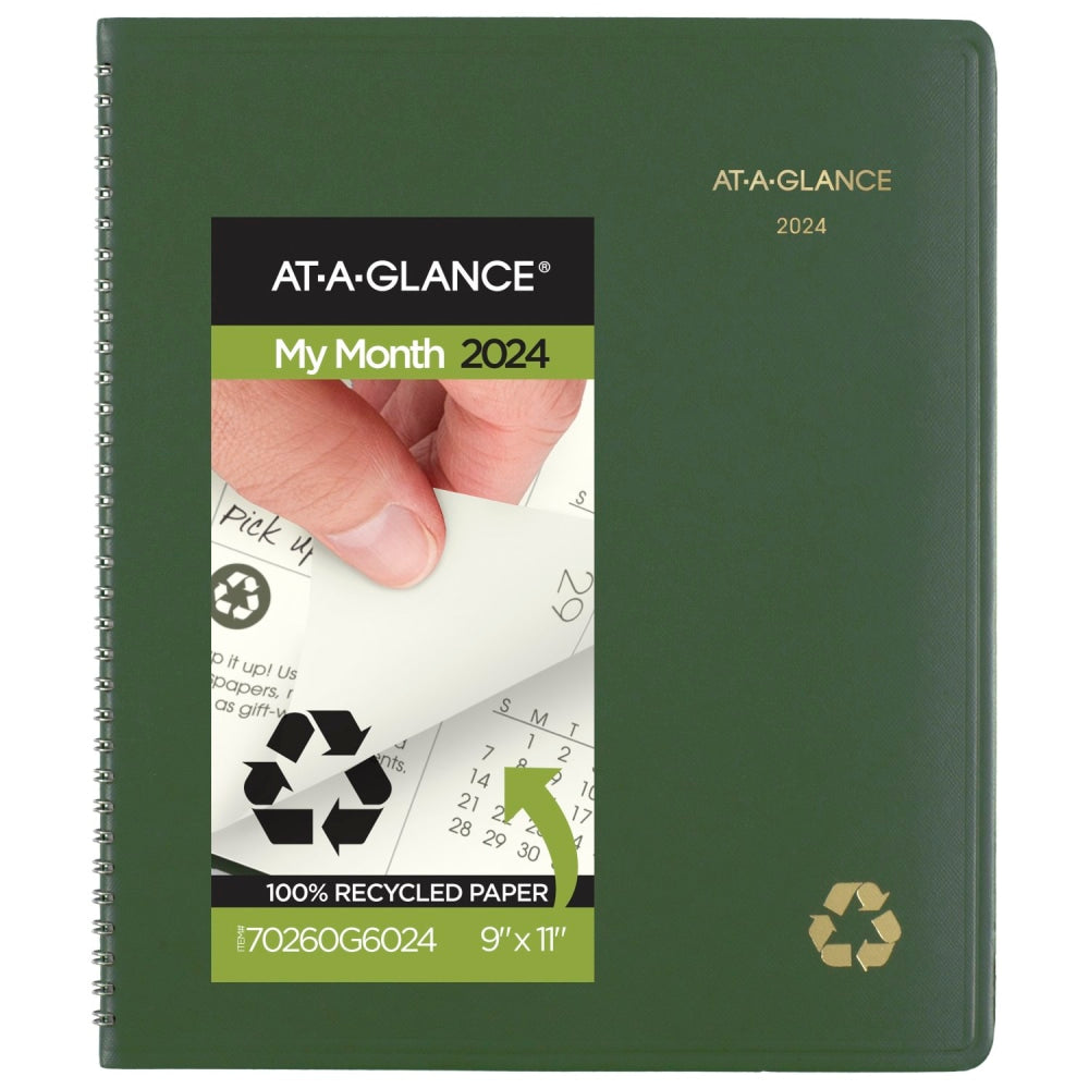 2024-2025 AT-A-GLANCE Recycled Monthly Planner, 9in x 11in, 100% Recycled, Black, January 2024 To January 2025, 70260G60