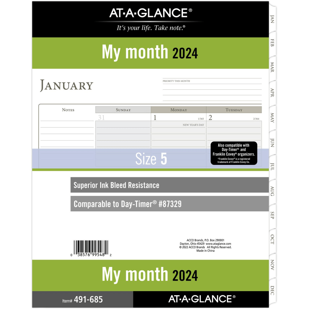 AT-A-GLANCE Monthly Loose-Leaf Planner Refill, 8-1/2in x 11in, January to December 2024, 491-685