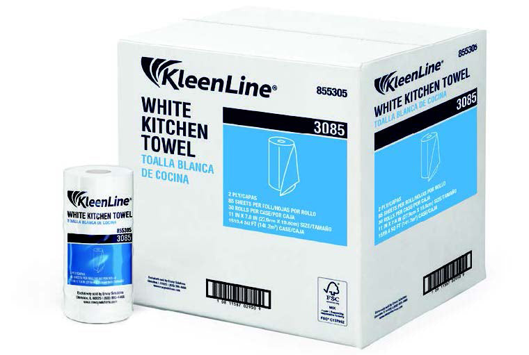 Kleenline 2-Ply Paper Towels, 100% Recycled, 85 Sheets Per Roll, Case Of 30 Rolls