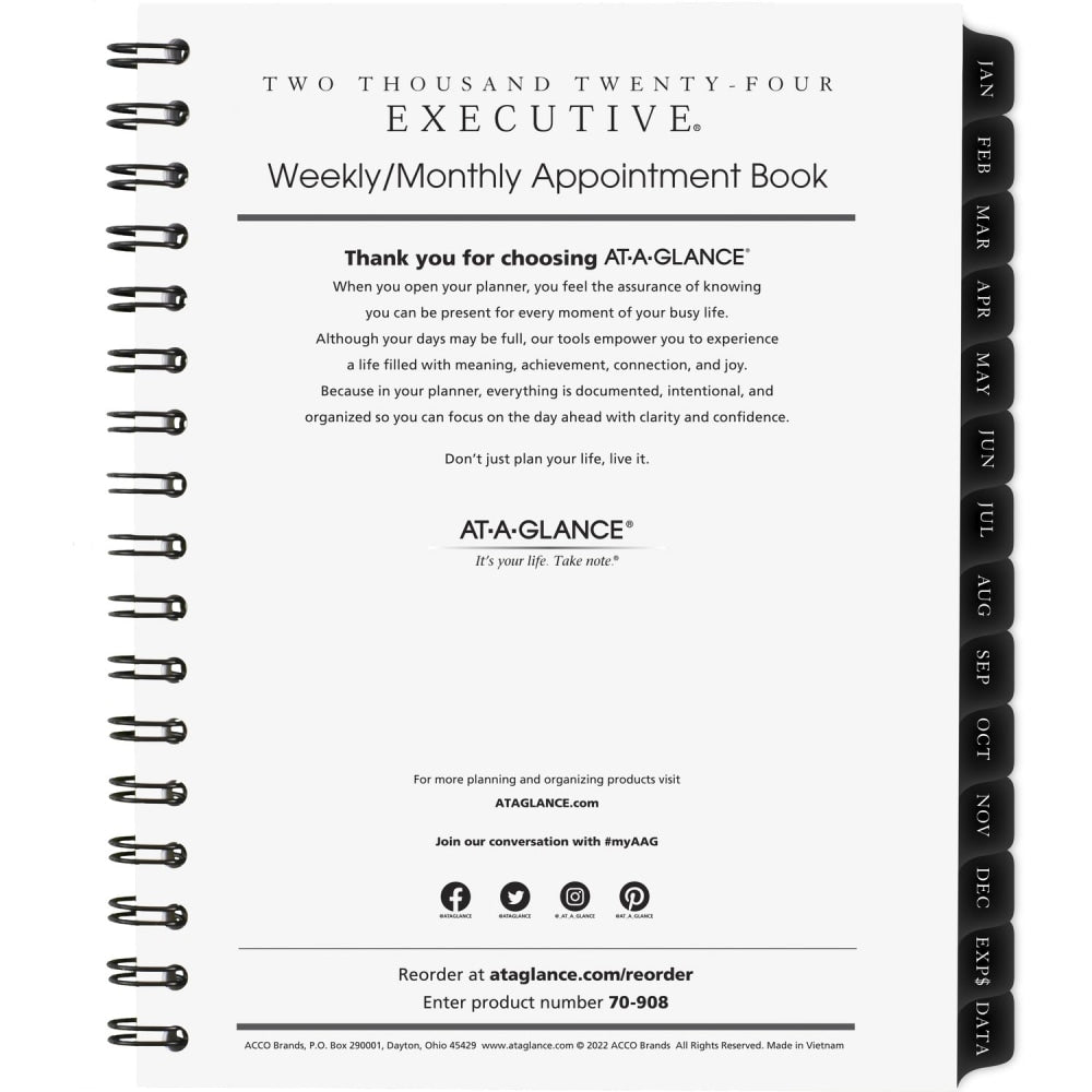 2024 AT-A-GLANCE Executive Weekly/Monthly Appointment Book Refill For 70-545, 6-1/2in x 8-3/4in, January To December 2024, 7090810