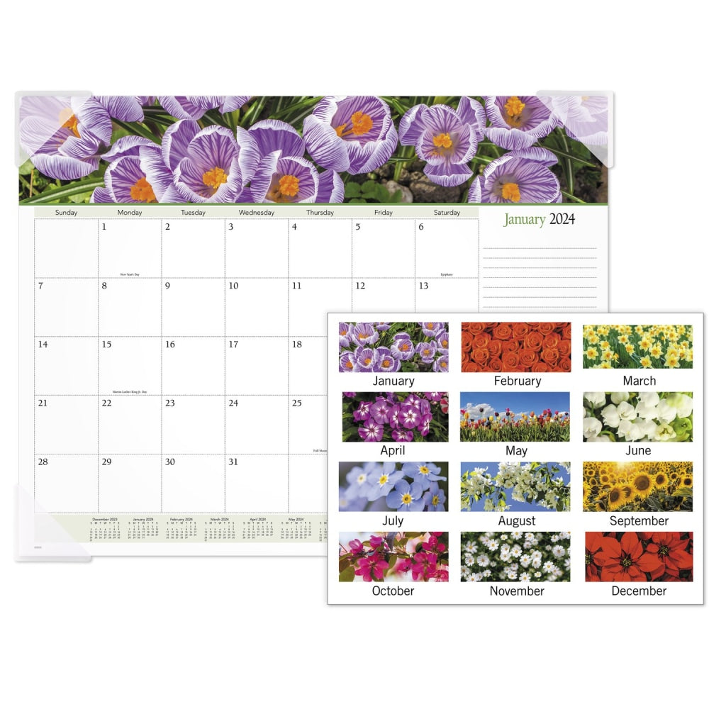 2024 AT-A-GLANCE Panoramic Floral Monthly Desk Pad Calendar, 21-3/4in x 17in, January To December 2024, 89805