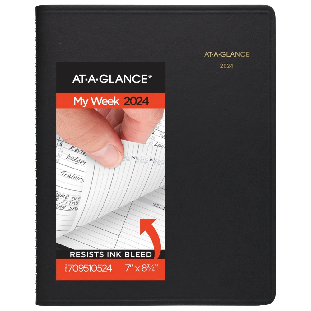 2024-2025 AT-A-GLANCE Weekly Appointment Book Planner, 7in x 8-3/4in, Black, January 2024 To January 2025, 7095105