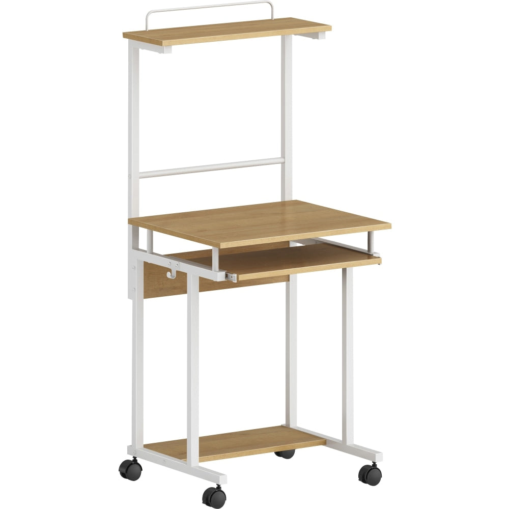 NuSparc 2-Shelf Computer Mobile Workstation, 53-1/2inH x 23-7/10inW x 20-7/10inD, Maple/White