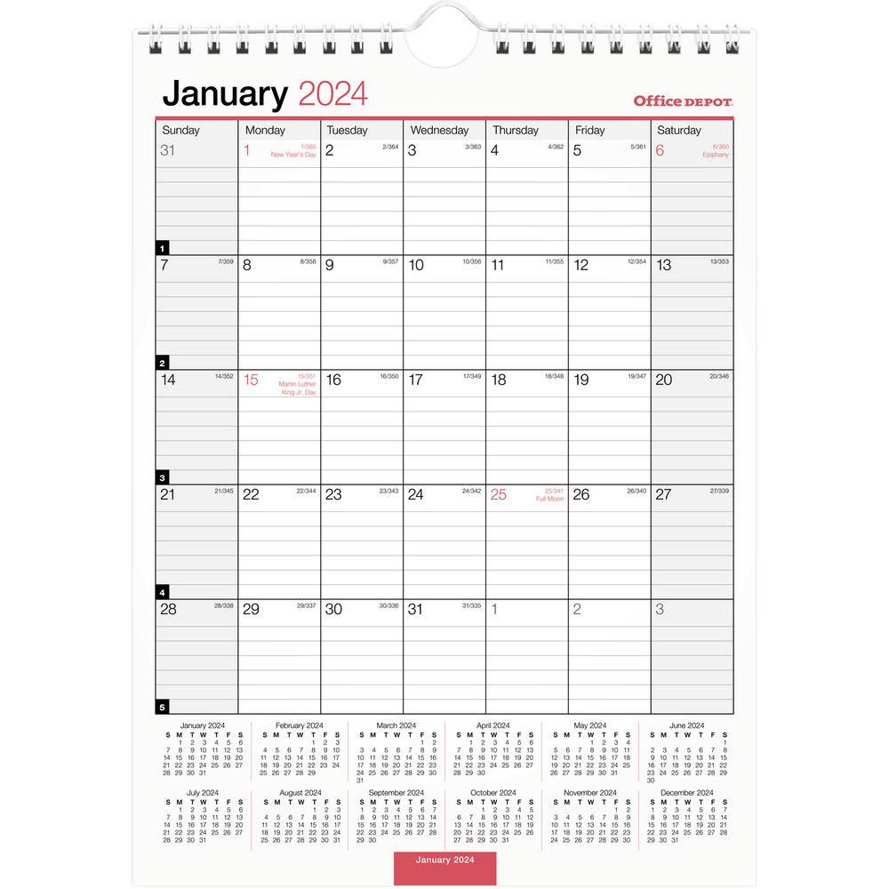 2024 Office Depot Brand Monthly Wall Calendar, 8in x 11in, White, January to December 2024 , OD301328