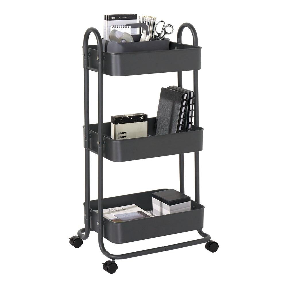 Realspace Mobile 3-Tier Storage Cart, 35-5/8inH x 17-15/16inW x 14-5/16inD, Gray