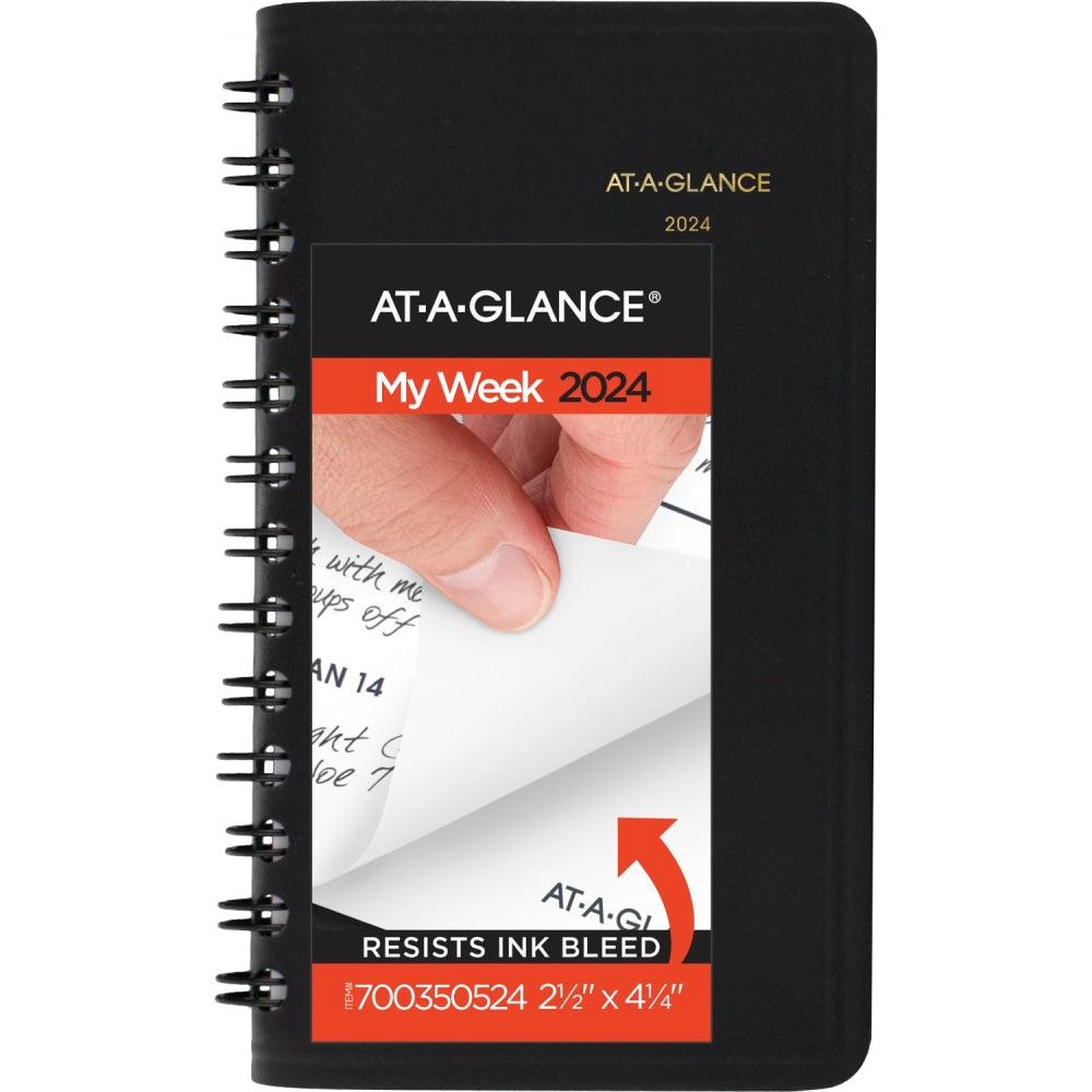 2024 AT-A-GLANCE Weekly Planner, 2-1/2in x 4-1/2in, Black, January To December 2024, 7003505