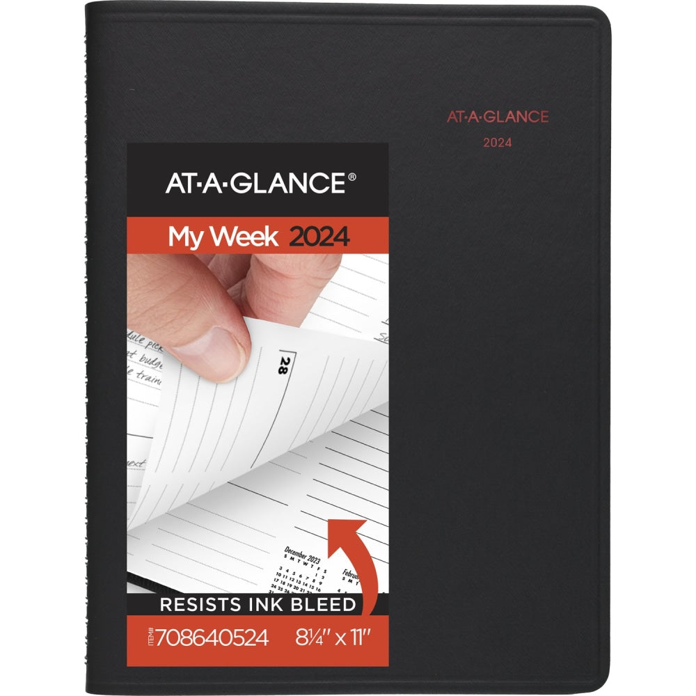 2024 AT-A-GLANCE 800 Range Weekly/Monthly Appointment Book Planner, 8-1/4in x 11in, Black, January To December 2024, 7086405