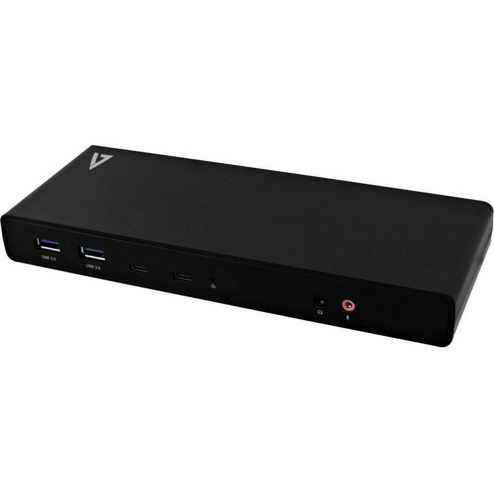 V7 Dual Universal Docking Station with USB-C Power Delivery - for Desktop PC/Notebook/Monitor - 65 W - USB Type C - 6 x USB Ports - 4 x USB 3.0 - USB Type-C - Network RJ-45 - HDMI - DisplayPort - Black