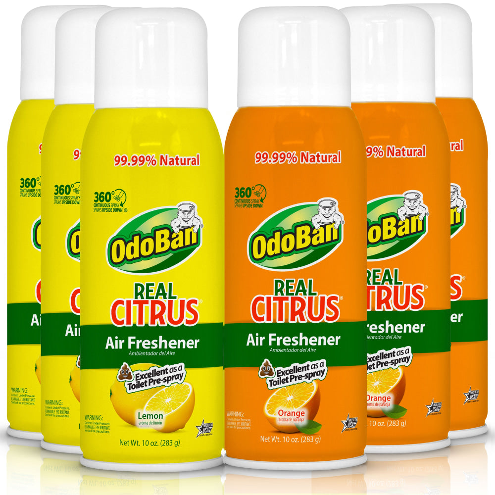 OdoBan Real Citrus Air Freshener 360 deg. Spray, Lemon And Orange, 10 Oz, Pack Of 6 Bottles