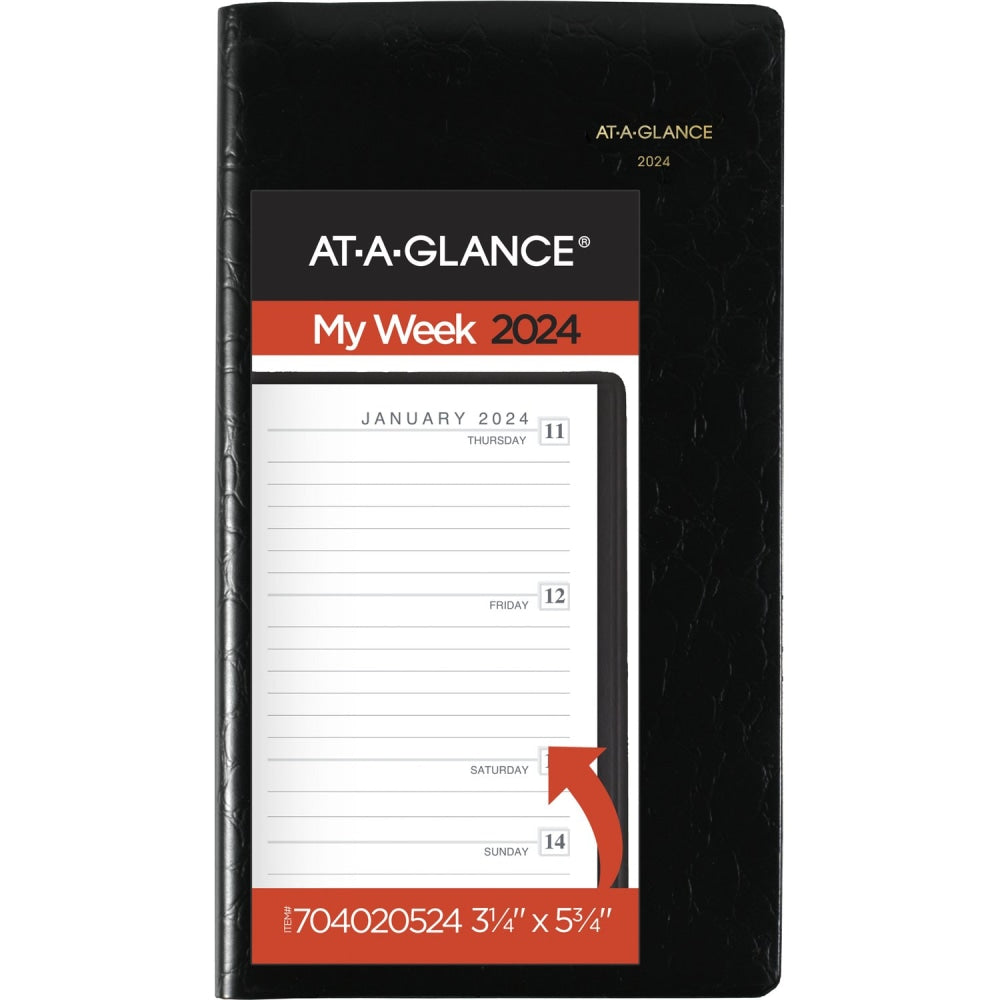 2024 AT-A-GLANCE Designer Cover Weekly Planner, 3-1/4in x 5-3/4in, Black, January To December 2024, 7040205