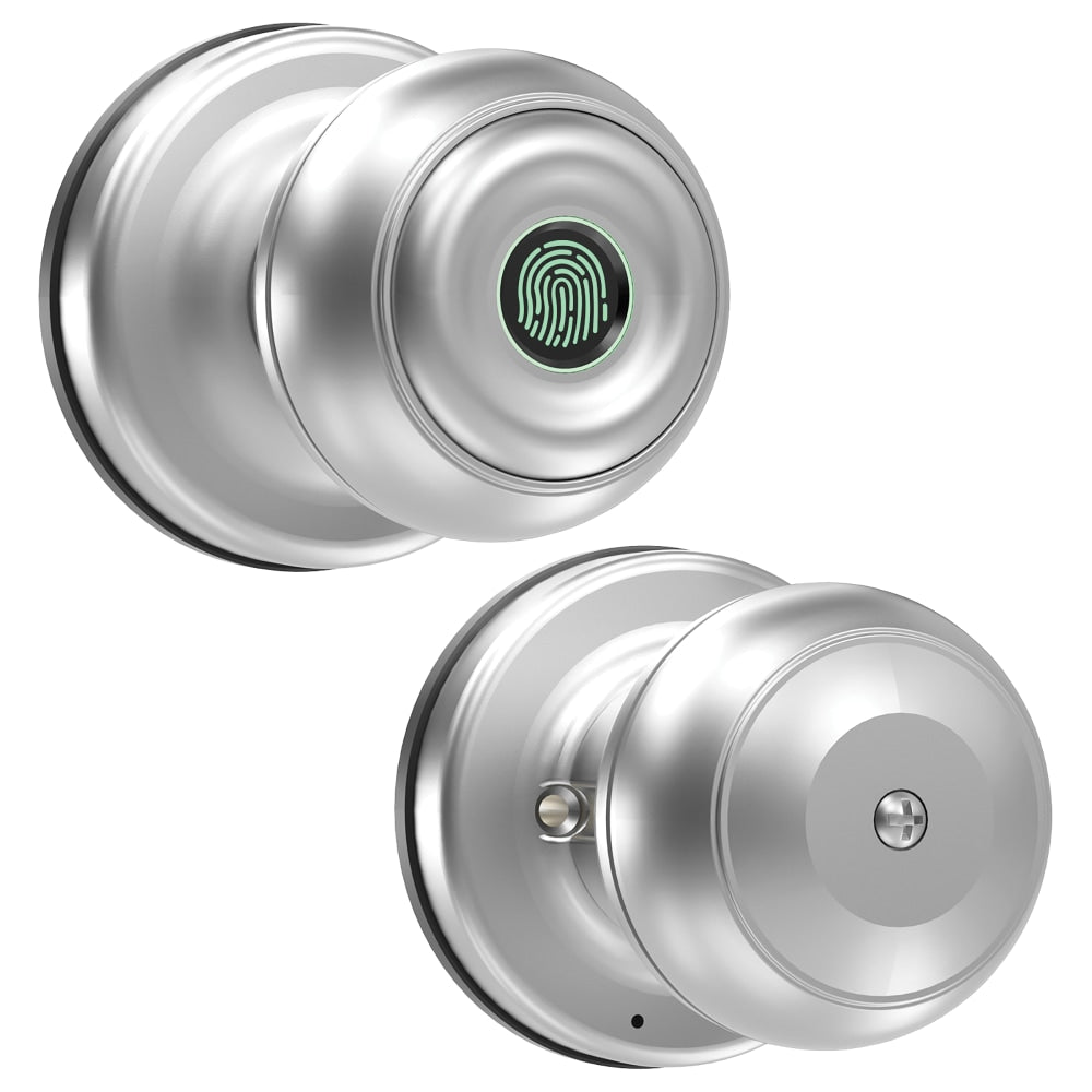 GeekTale K01 Smart Fingerprint Doorknob Lock, 3.11inH x 2.48inW x 2.48inD, Satin Nickel