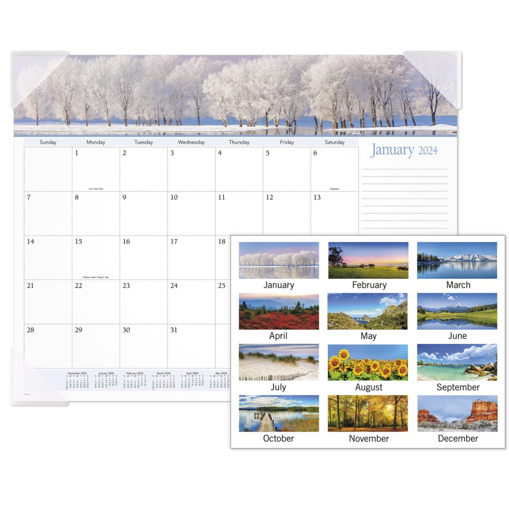 2024 AT-A-GLANCE Panoramic Landscape Monthly Desk Pad Calendar, 21-3/4in x 17in, January To December 2024, 89802