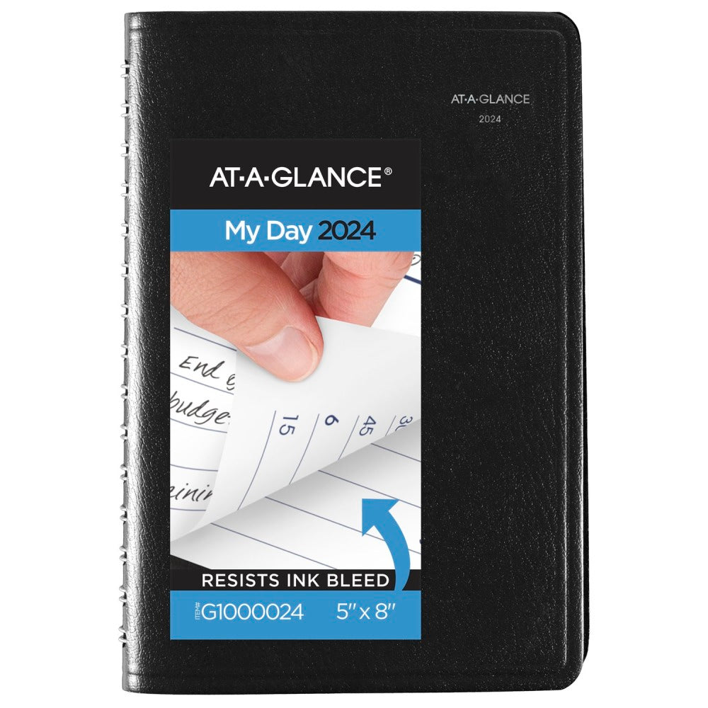 2024 AT-A-GLANCE DayMinder Daily Appointment Book Planner, 5in x 8in, Black, January To December 2024, G10000