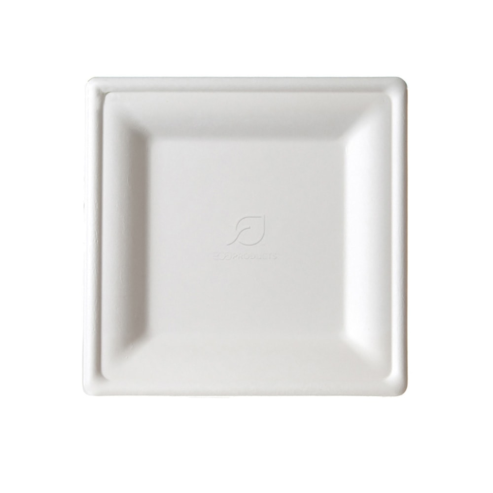 Eco-Products Vanguard Sugarcane Plates, 8in x 8in, White, Pack Of 500 Plates