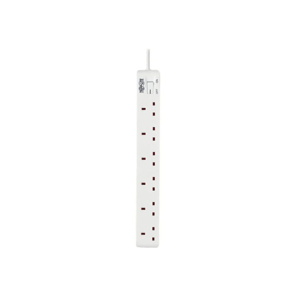 Tripp Lite 6-Outlet Power Strip - British BS1363A Outlets, 220-250V AC, 13A, 1.8 m Cord, BS1363A Plug, White - Power strip - 13 A - AC 230 V - input: BS 1363A - output connectors: 6 (BS 1363A) - 6 ft cord - white