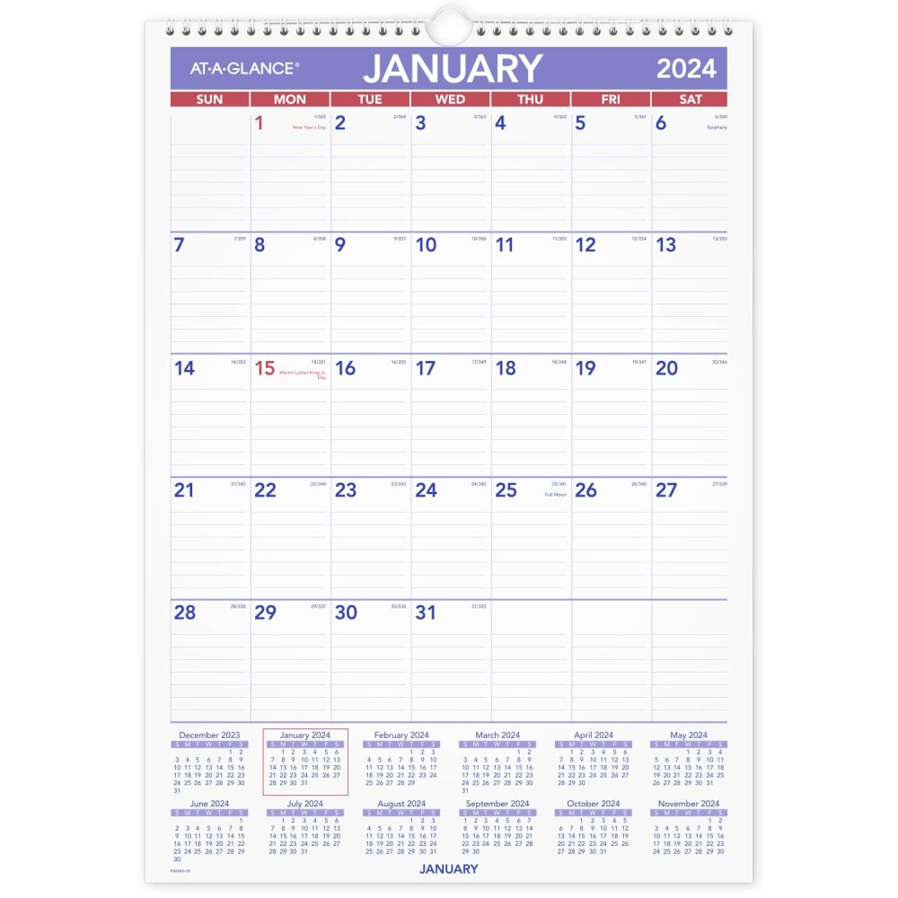 2024 AT-A-GLANCE Erasable Monthly Wall Calendar, 12in x 17in, January to December 2024, PMLM0228