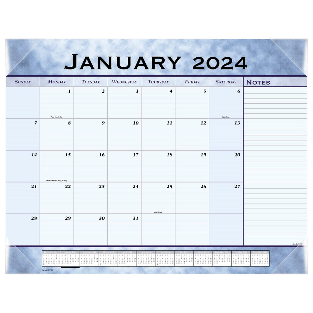 2024 AT-A-GLANCE Monthly Desk Pad Calendar, 21-3/4in x 17in, Slate Blue, January To December 2024, 89701