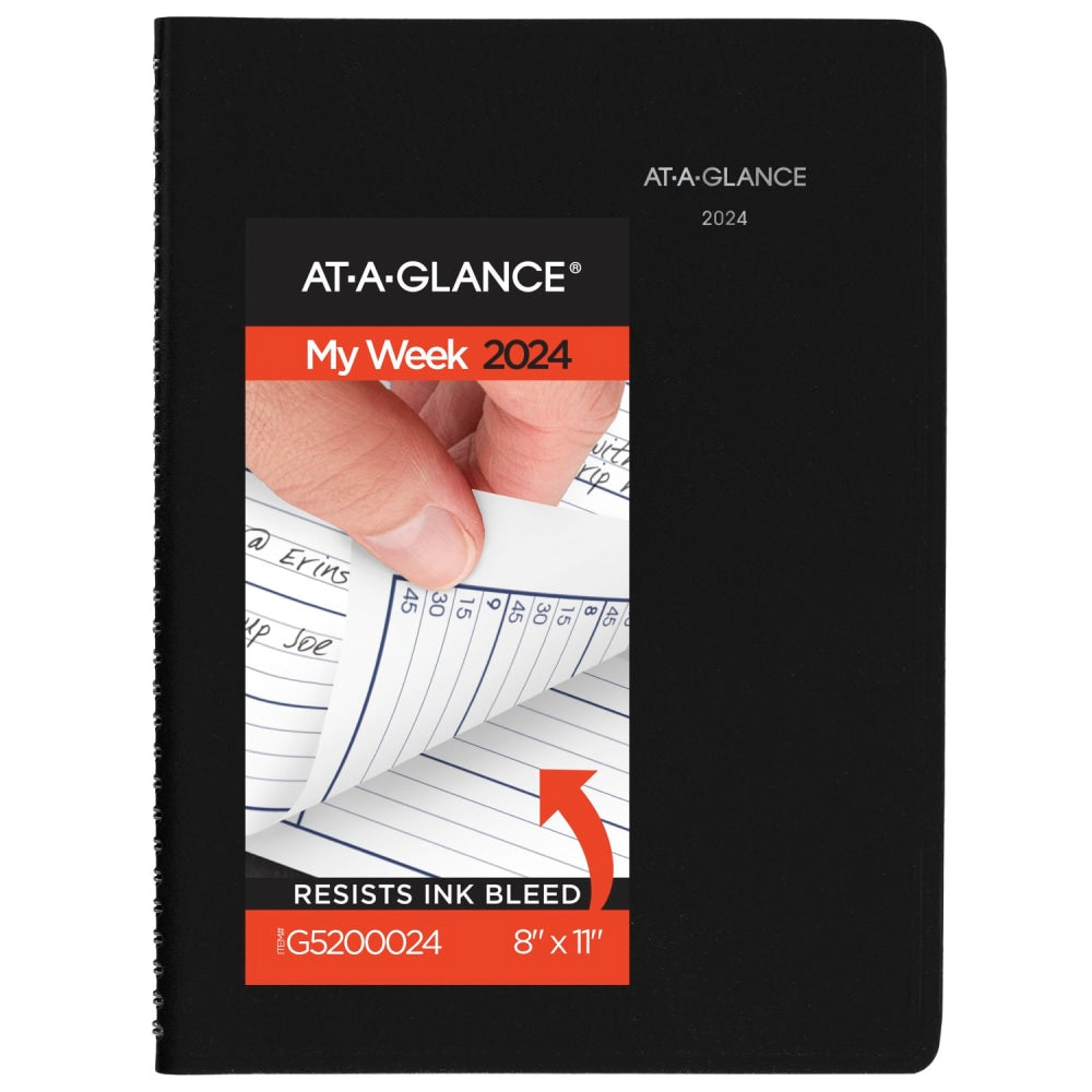 2024 AT-A-GLANCE DayMinder Weekly Appointment Book Planner, 8in x 11in, Black, January To December 2024, G52000