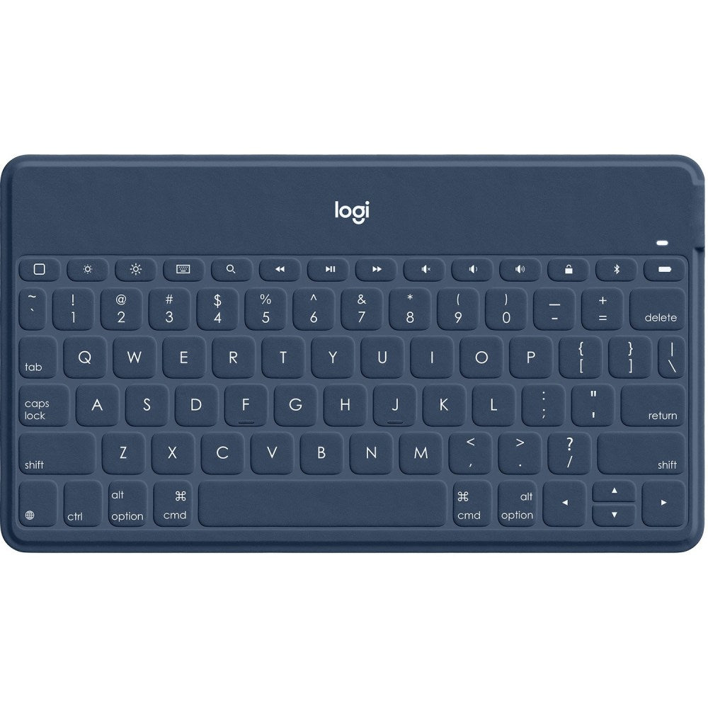 Logitech Keys-To-Go Keyboard - Wireless Connectivity - Bluetooth Home, Brightness, Multimedia, Search, Volume Control, Lock, Bluetooth Pair, Battery-check Button Hot Key(s) - iPad, iPhone, Apple TV, Tablet, Notebook - iOS - Scissors Keyswitch - Blue