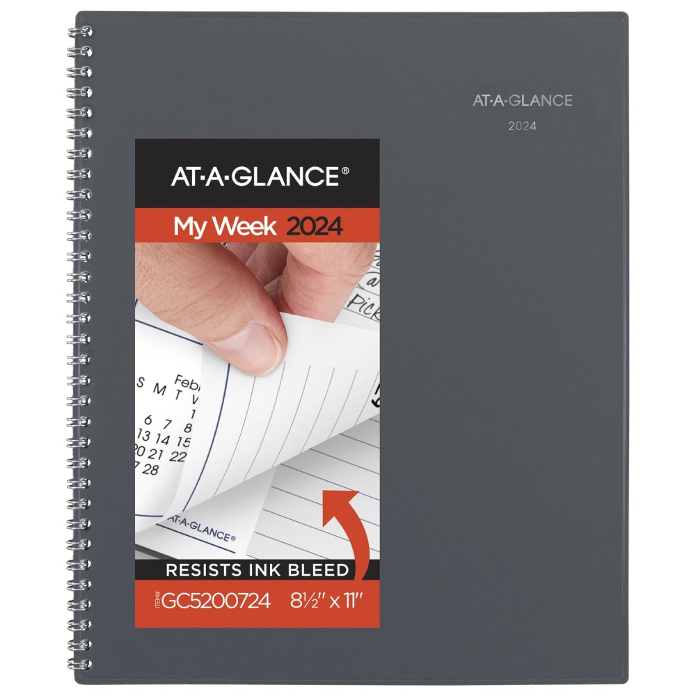 2024 AT-A-GLANCE DayMinder Weekly/Monthly Appointment Book Planner, 8-1/2in x 11in, Gray, January To December 2024, GC52007