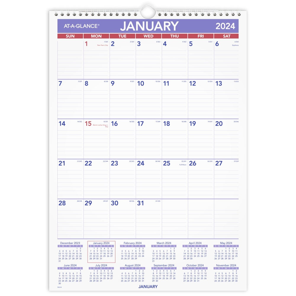 2024 AT-A-GLANCE Monthly Wall Calendar, 12in x 17in, January to December 2024, PM228