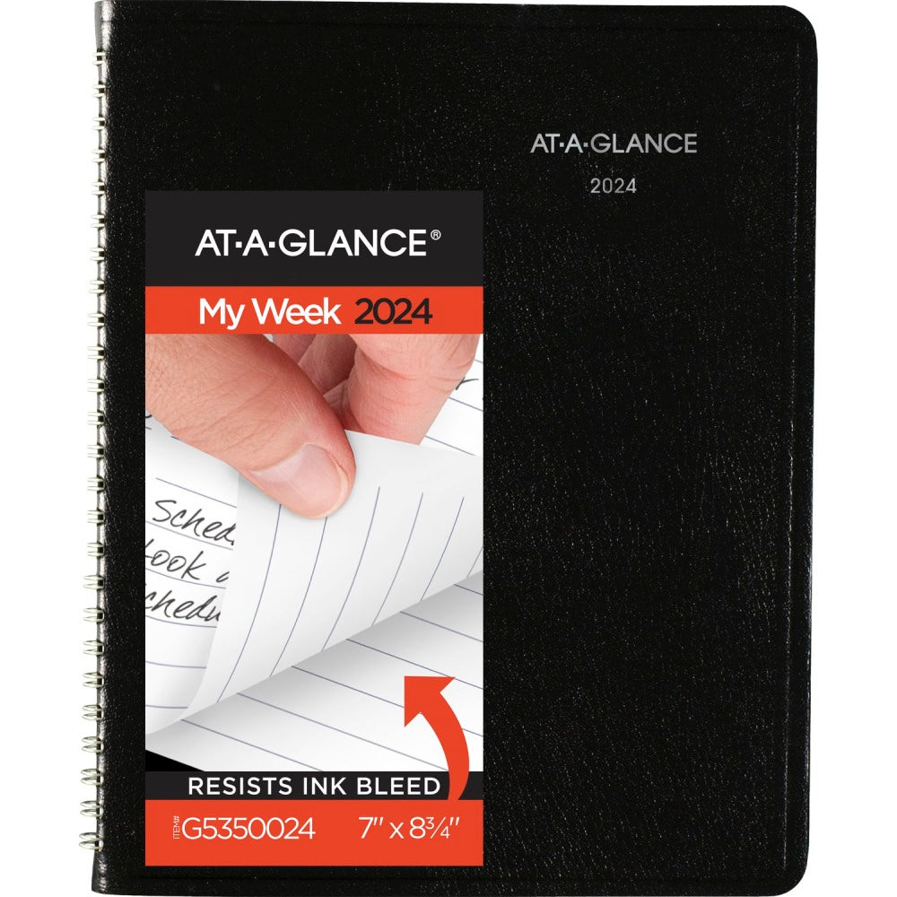 2024 AT-A-GLANCE DayMinder Block Style Weekly Planner, 7in x 8-3/4in, Black, January To December 2024, G53500