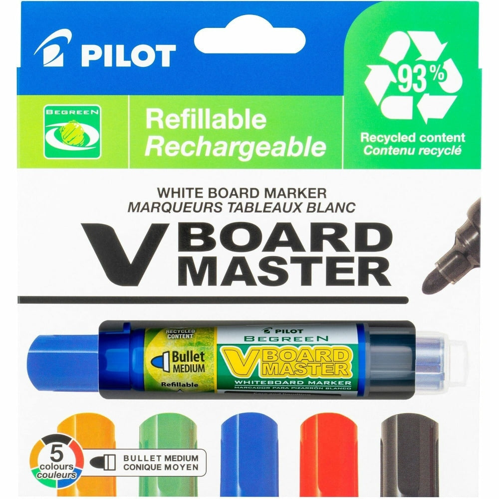 Pilot V-Board Master BeGreen 91% Recycled Dry-Erase Markers, Bullet Point, Assorted, Pack Of 5