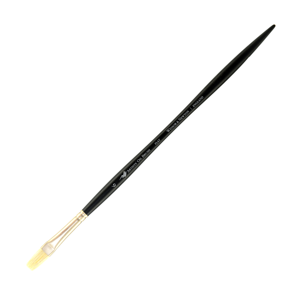 Winsor & Newton Artists Oil Paint Brush, Size 6, Flat Bristle, Hog Hair, Black