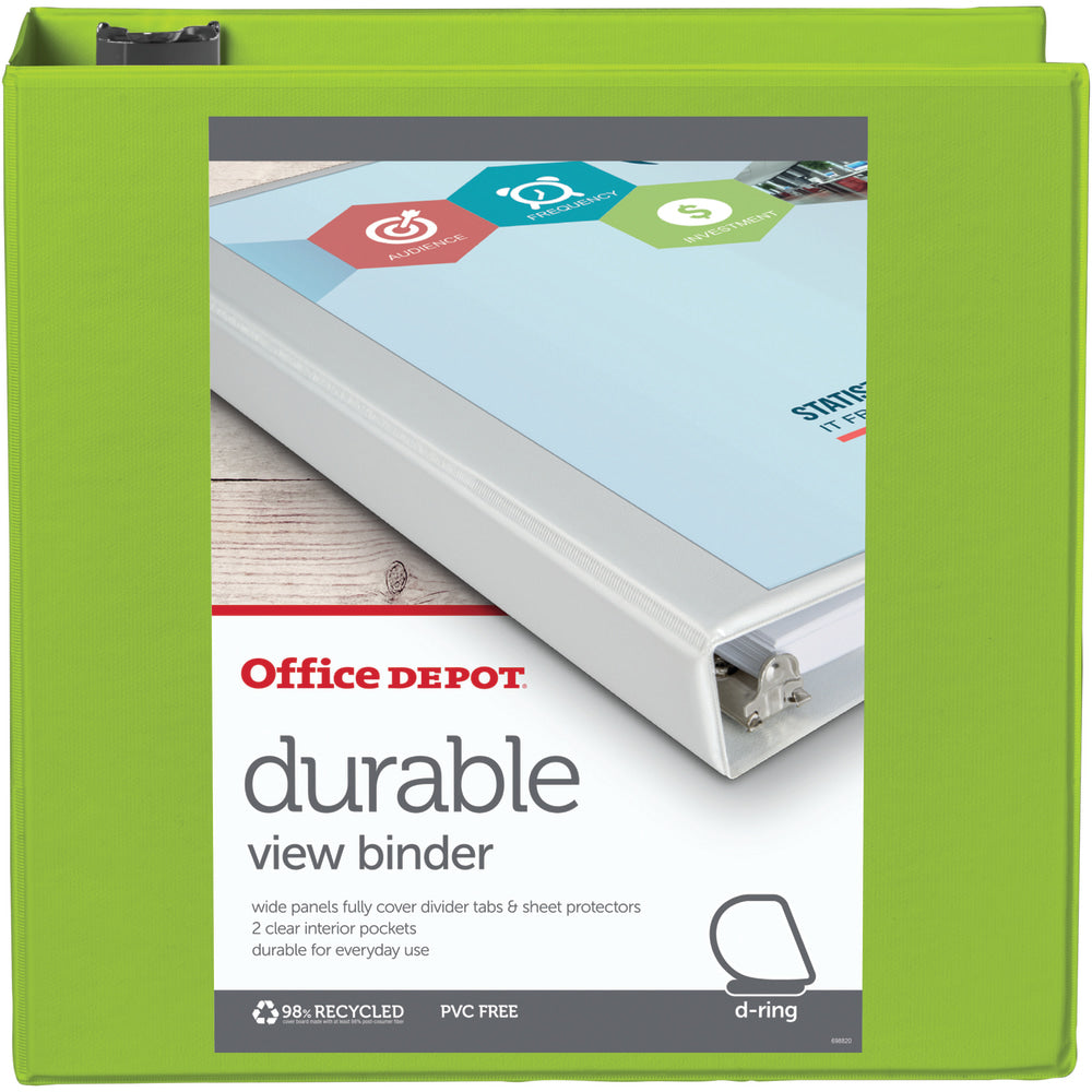 Office Depot Brand Durable View 3-Ring Binder, 3in D-Rings, Green