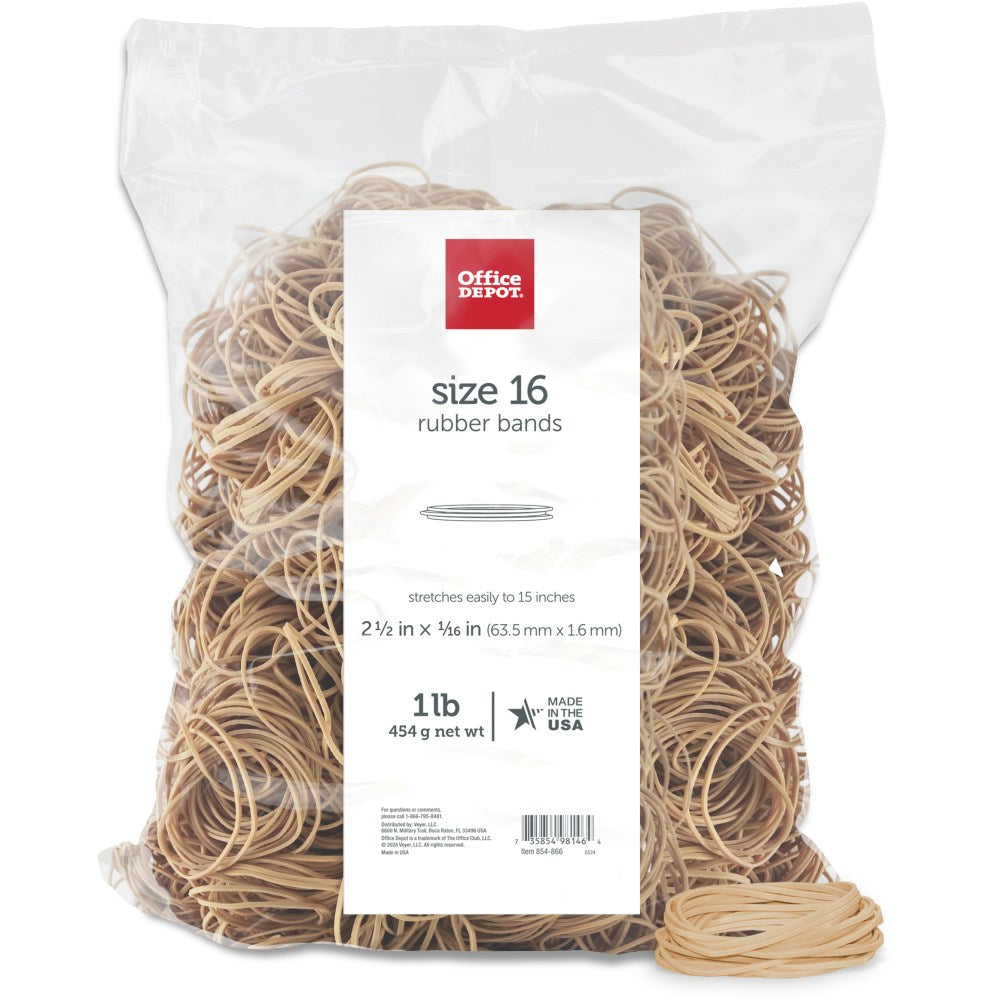 Office Depot Brand Rubber Bands, #16, 2 1/2in x 1/16in, Crepe, 1-Lb Bag