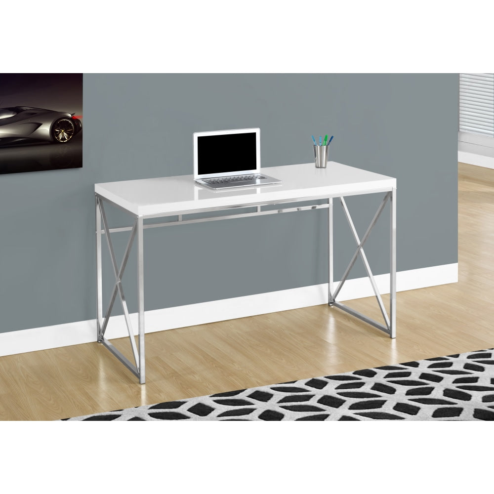 Monarch Specialties Contemporary 48inW Computer Desk With Framed Criss-Cross Legs, Chrome/White