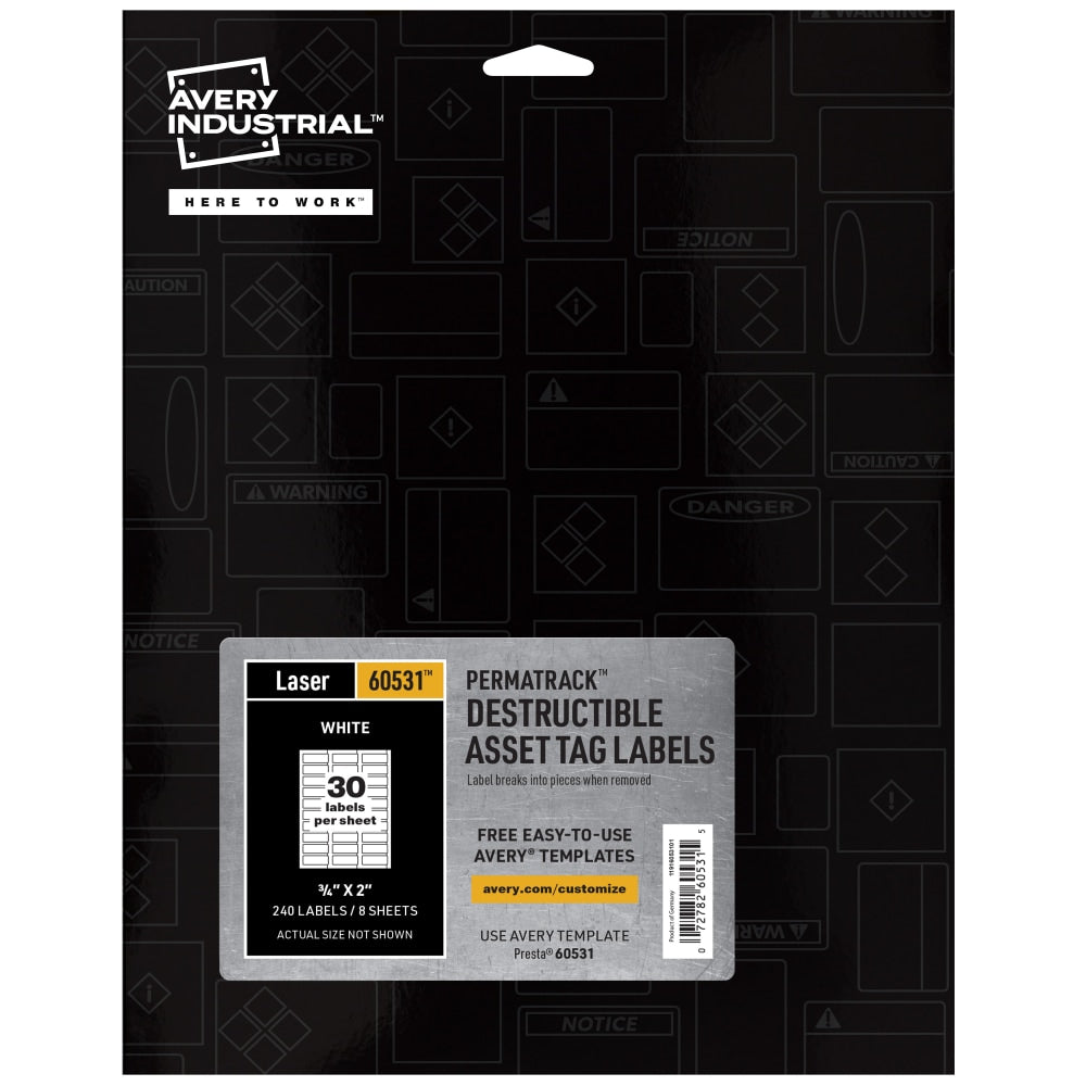 Avery PermaTrack Destructible Asset Tag Labels, 3/4in x 2in, White, Pack Of 240