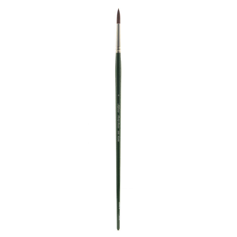 Silver Brush Ruby Satin Series Long-Handle Brush, 2500, Size 4, Round, Synthetic Bristles, Deep Green/Silver