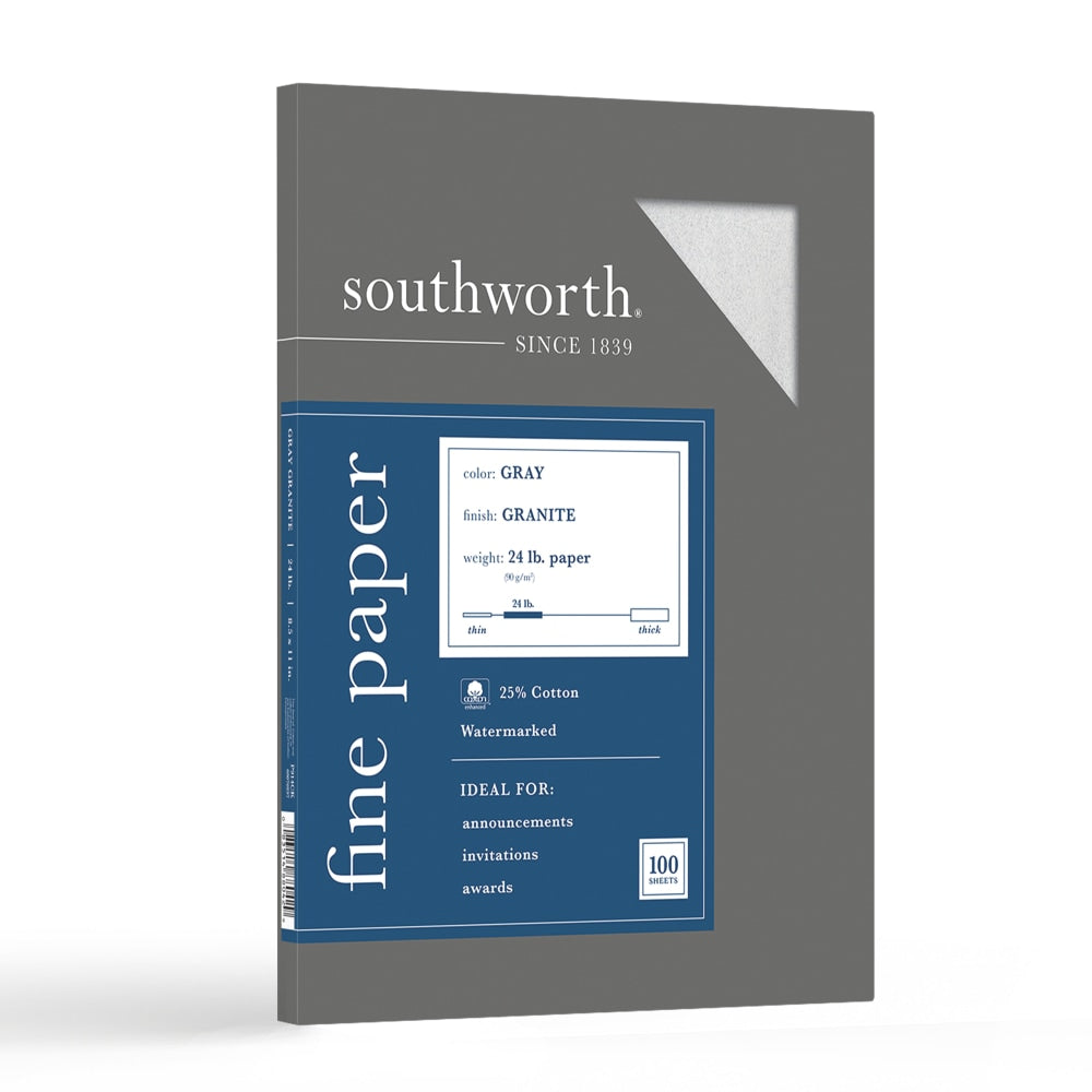 Southworth Granite Specialty Paper, 8 1/2in x 11in, 24 Lb, 75% Recycled, Gray, Pack Of 100 Sheets