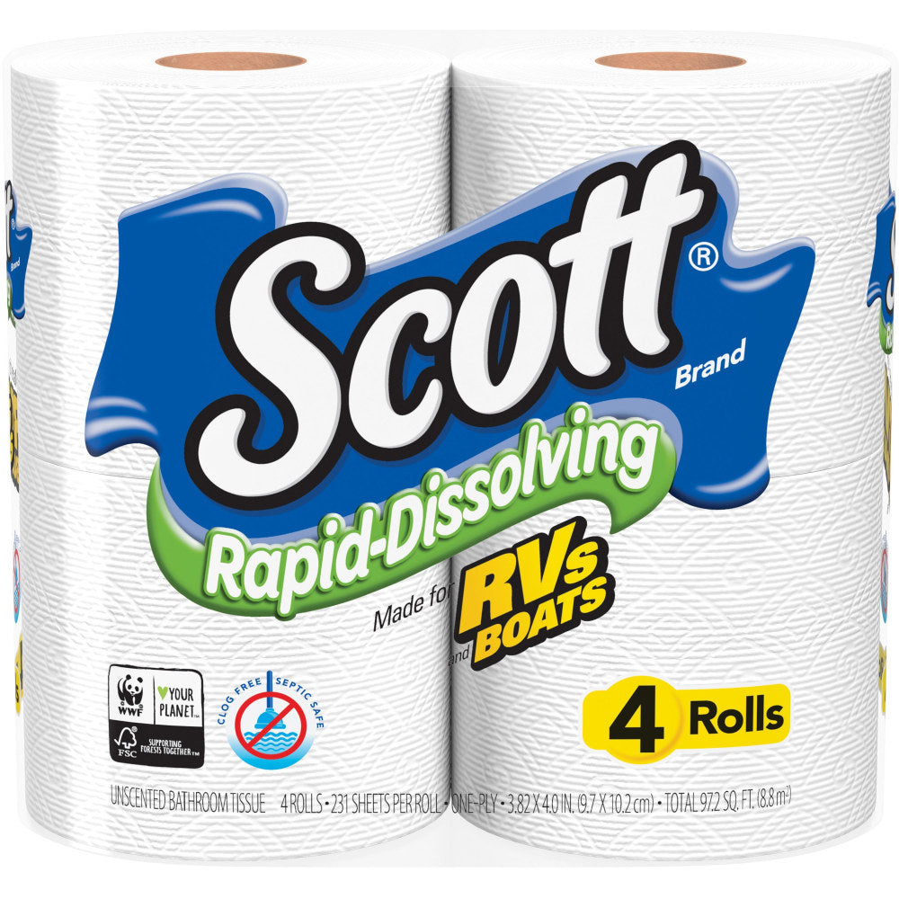 Scott Rapid-Dissolving Toilet Paper - White - Soft, Absorbent, Septic Safe, Clog Safe - For Skin - 48 / Carton