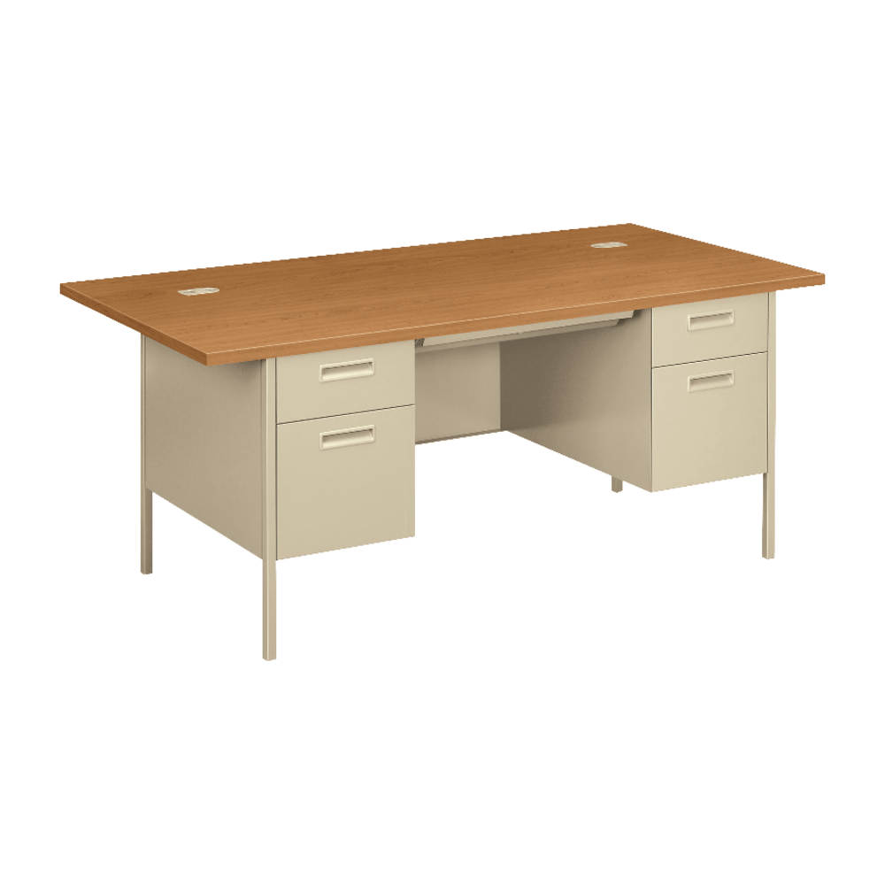 HON Metro Classic 72inW Double-Pedestal Computer Desk, Harvest/Putty