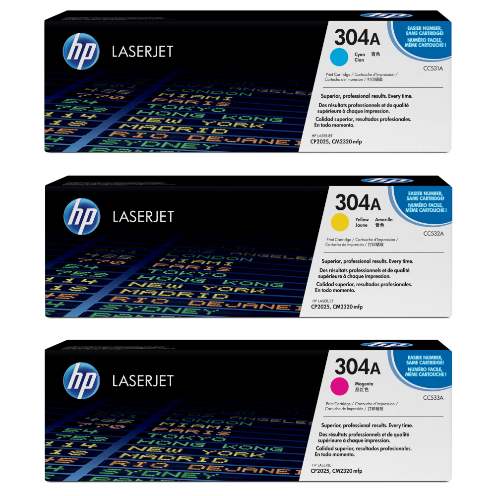 HP 304A Cyan, Magenta, Yellow Toner Cartridges Combo, Set Of 3, CC531A,CC532,CC533A