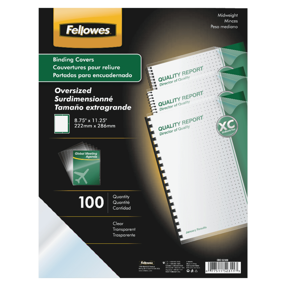 Fellowes Clear Presentation Binding Covers, 8 3/4in x 11 1/4in, PVC 8mil, Pack Of 100