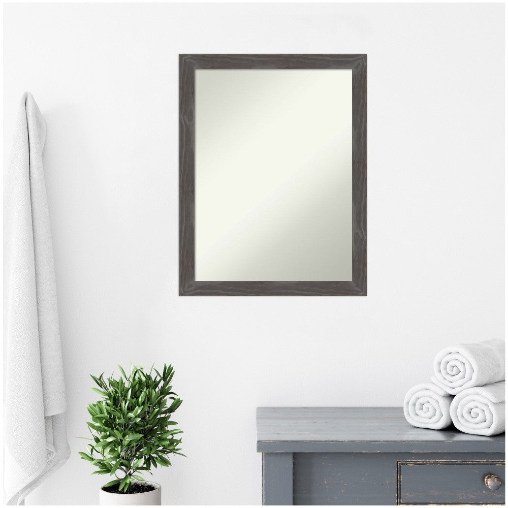 Amanti Art Non-Beveled Rectangle Wood-Framed Bathroom Wall Mirror, 27in x 21in, Woodridge Rustic Gray