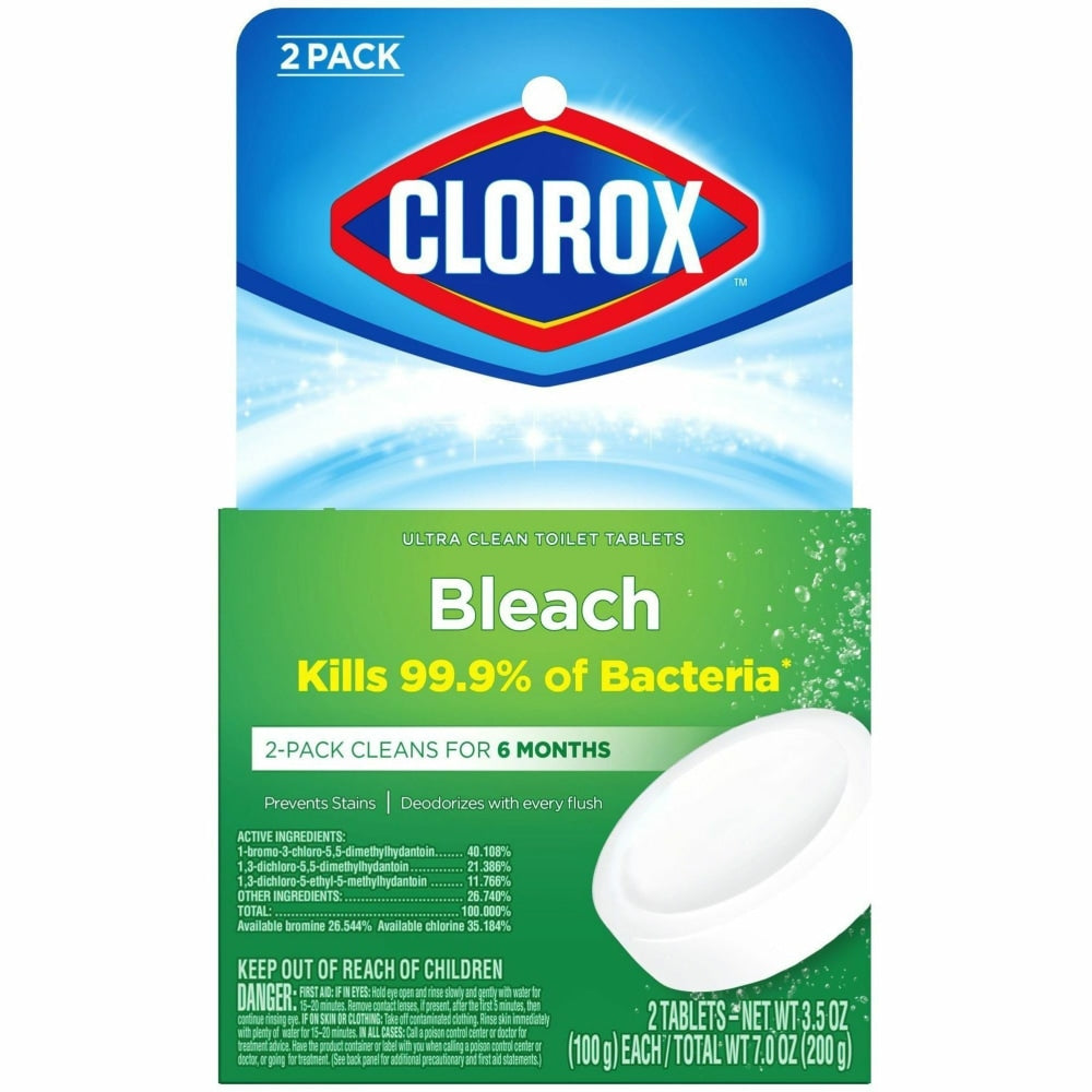 Clorox Ultra Clean Toilet Tablets Bleach - 3.50 oz (0.22 lb) - 2 / Pack - 840 / Pallet - White