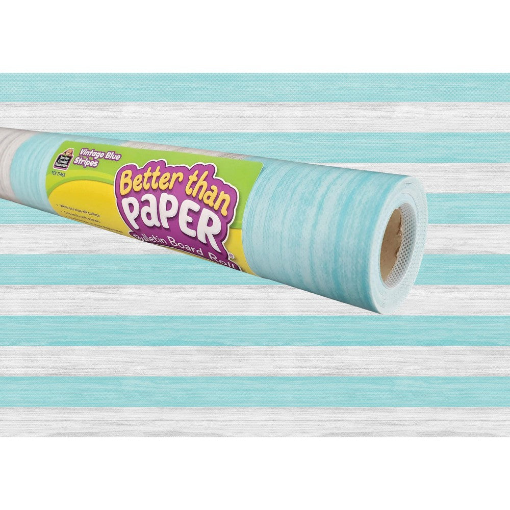 Teacher Created Resources Better Than Paper Bulletin Board Paper Rolls, 4ft x 12ft, Vintage Blue Stripes, Pack Of 4 Rolls