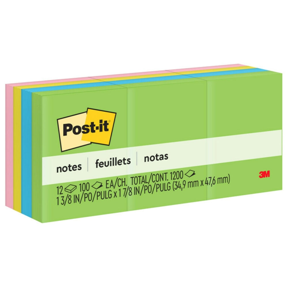 Post-it Notes, 1 3/8 in x 1 7/8 in, 12 Pads, 100 Sheets/Pad, Clean Removal, Floral Fantasy Collection