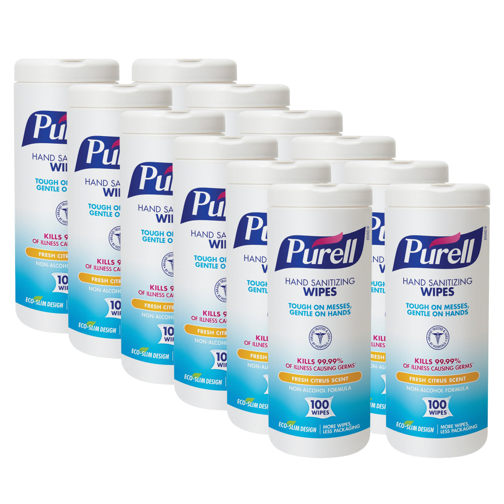 Purell Textured Sanitizing Wipes, Fresh Citrus, 100 Wipes Per Tub, Carton Of 12 Tubs