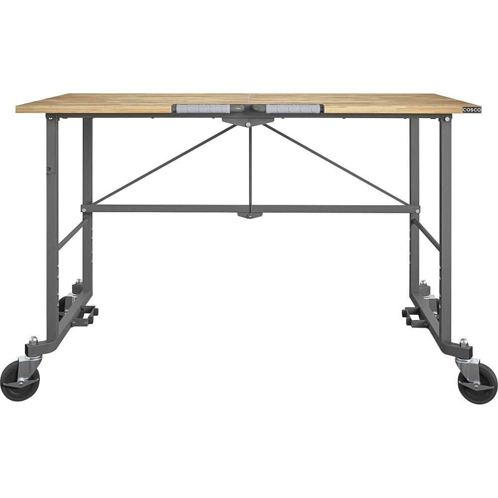 Cosco Smartfold Portable Work Desk Table - Four Leg Base - 4 Legs - 400 lb Capacity x 14.50in Table Top Width x 25.51in Table Top Depth - 55.25in Height - Gray - Steel - Hardwood Top Material - 1 Each