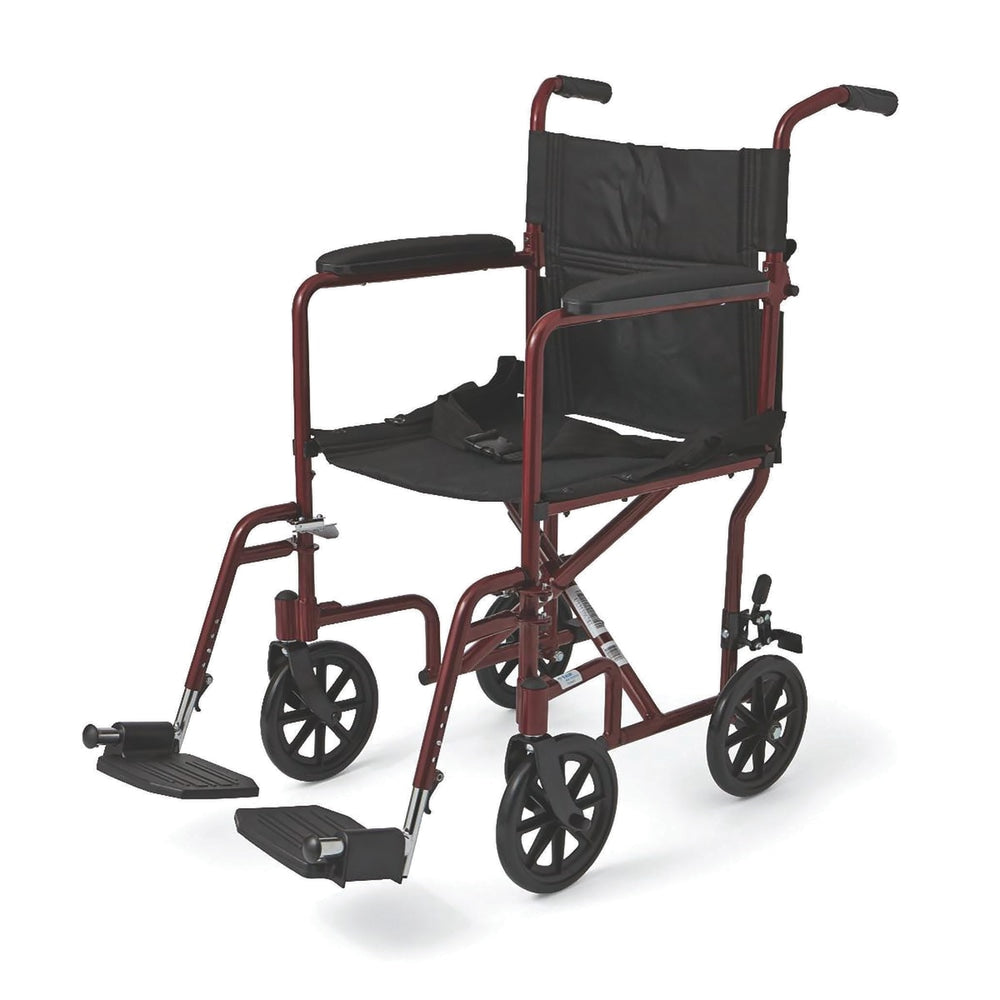 Medline Aluminum Transport Chair, 8in Wheels, Red