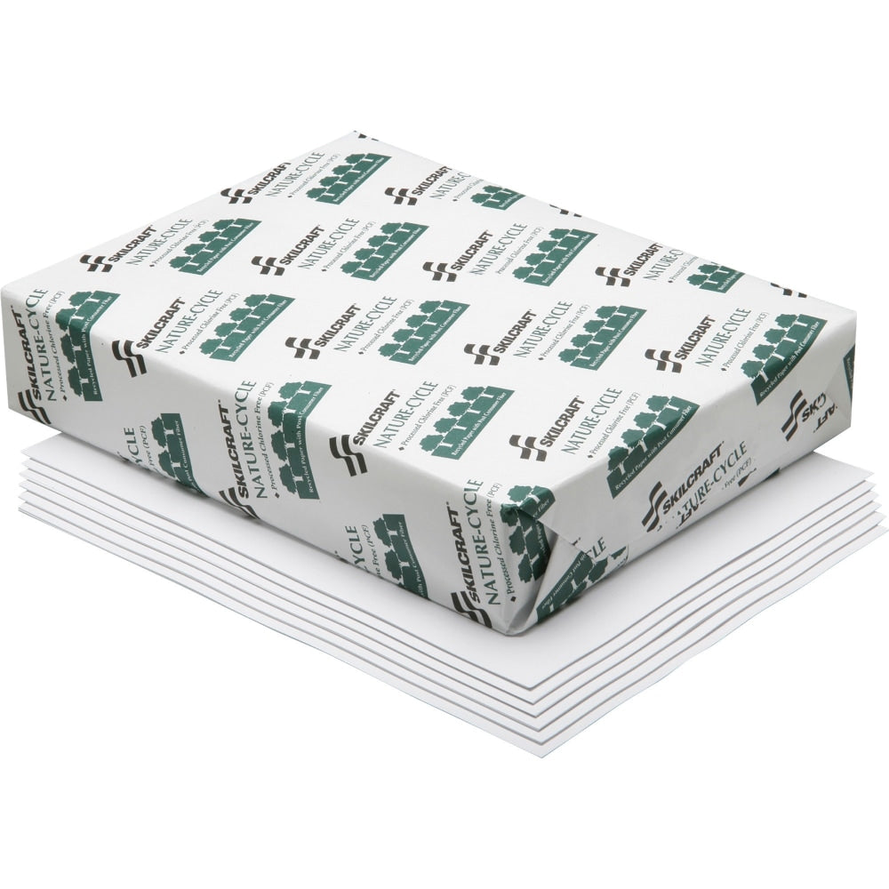 SKILCRAFT Process Chlorine-Free Copy Paper, White, Letter (8.5in x 11in), 5000 Sheets Per Case, 92 Brightness, 100% Recycled (AbilityOne 7530-01-503-8441), Case Of 10 Reams