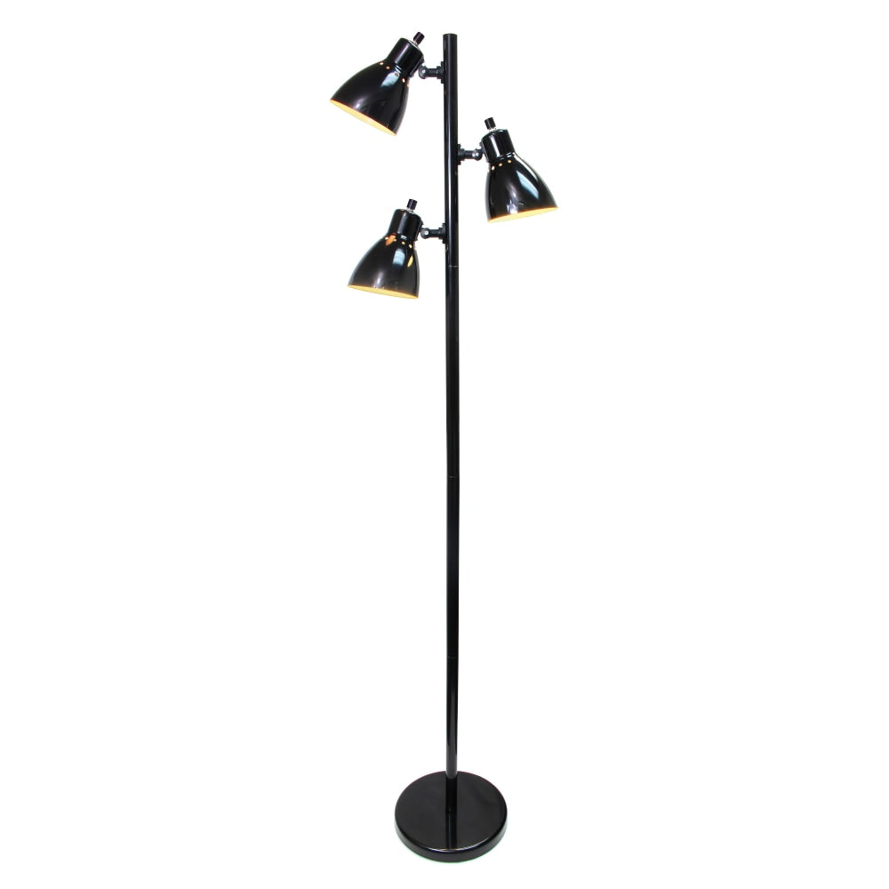 Creekwood Home Essentix 3-Light Metal Tree Floor Lamp, 64inH, Black Shades/Black Base