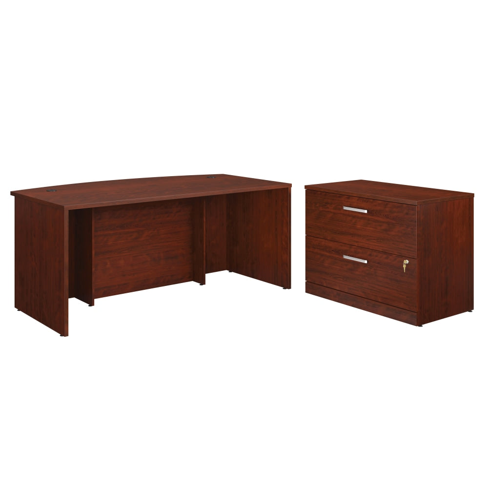 Sauder Affirm Collection 72inW Executive Bowfront Desk With 2-Drawer Lateral File, Classic Cherry