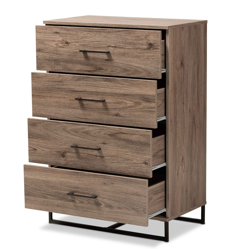 Baxton Studio Daxton Wood Storage Chest, 4-Drawer, 40-1/2inH x 27-3/4inW x 15-3/4inD, Oak